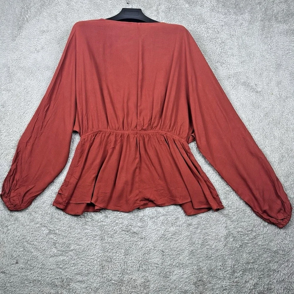 Savanna Jane 2X Embroidered Boho Romanticcore Festival Peplum Blouse Rust Red - Picture 14 of 14